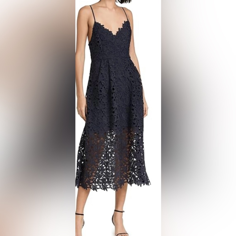 Navy Lace Midi Skirt